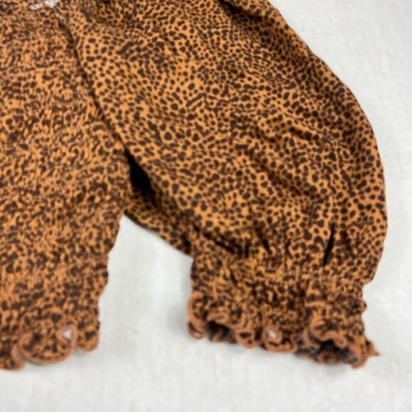Urban Outfitters Smocked Cropped Top Animal Print Off The Shoulder Shirt LARGE - Picture 3 of 11